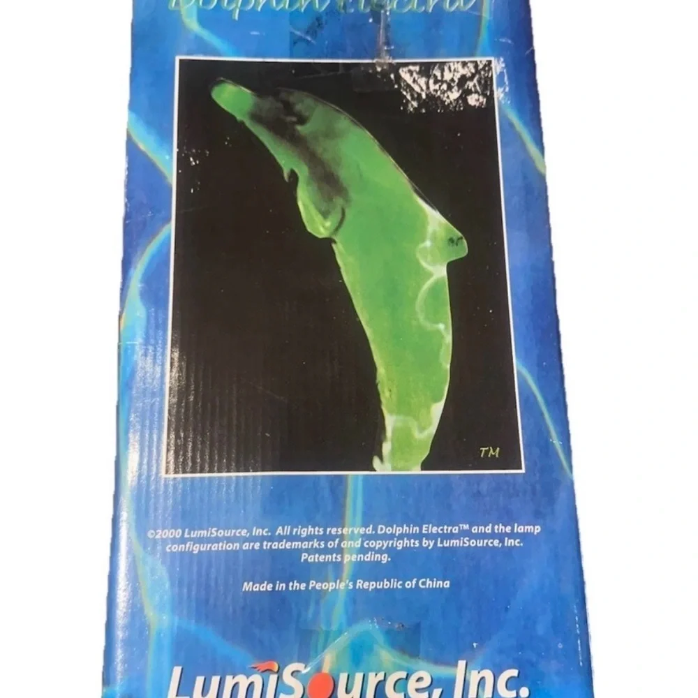 VTG LumiSource Electra Neon Blue Glass Dolphin Motion Plasma Lamp 15” w/ Box
